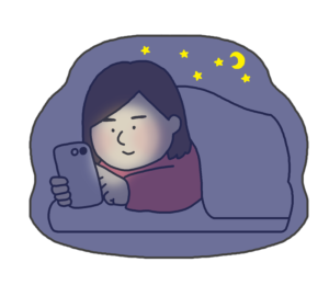 夜更かししている女性のイラスト