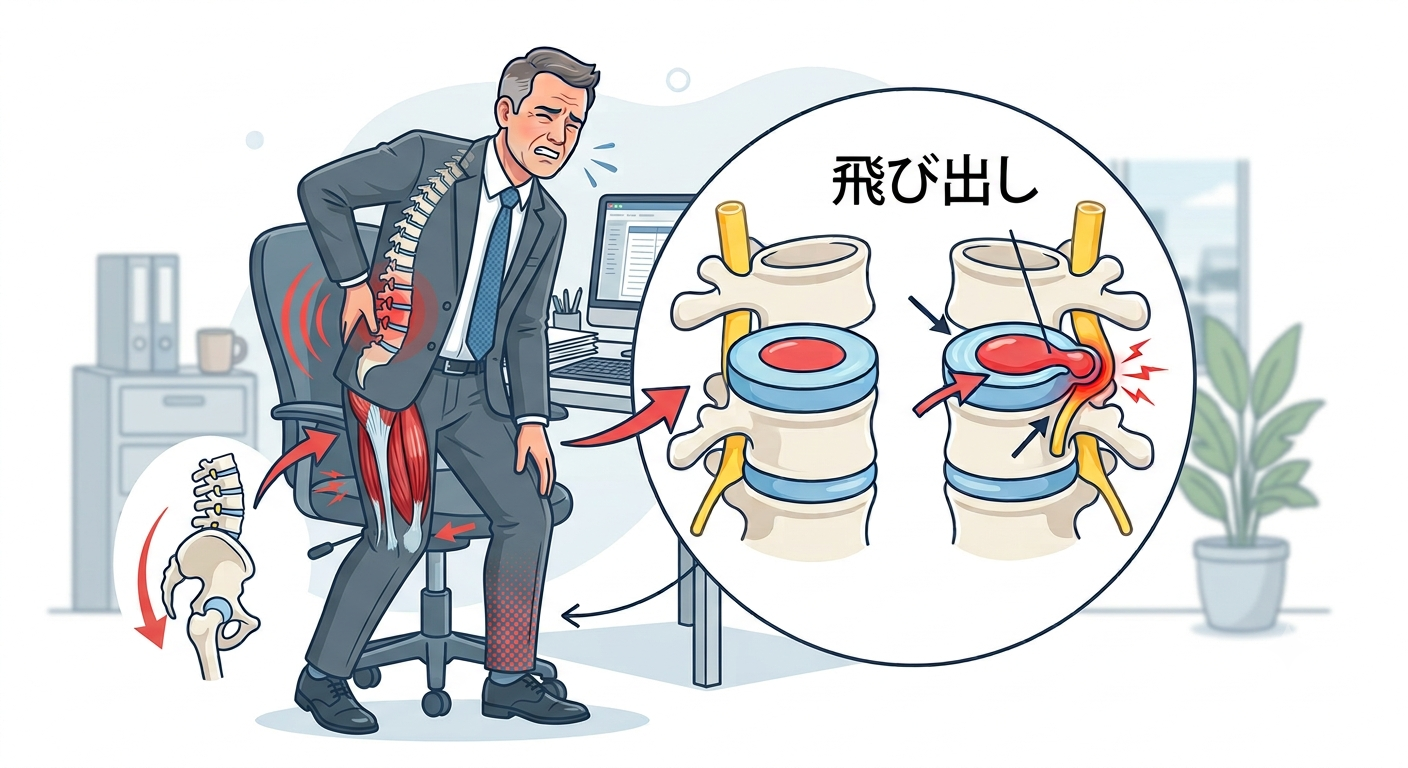 ヘルニアで辛い男性の画像