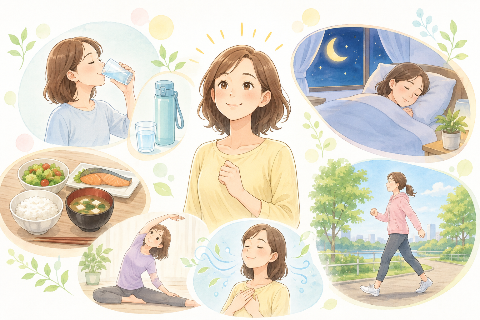 片頭痛予防の生活習慣イラスト