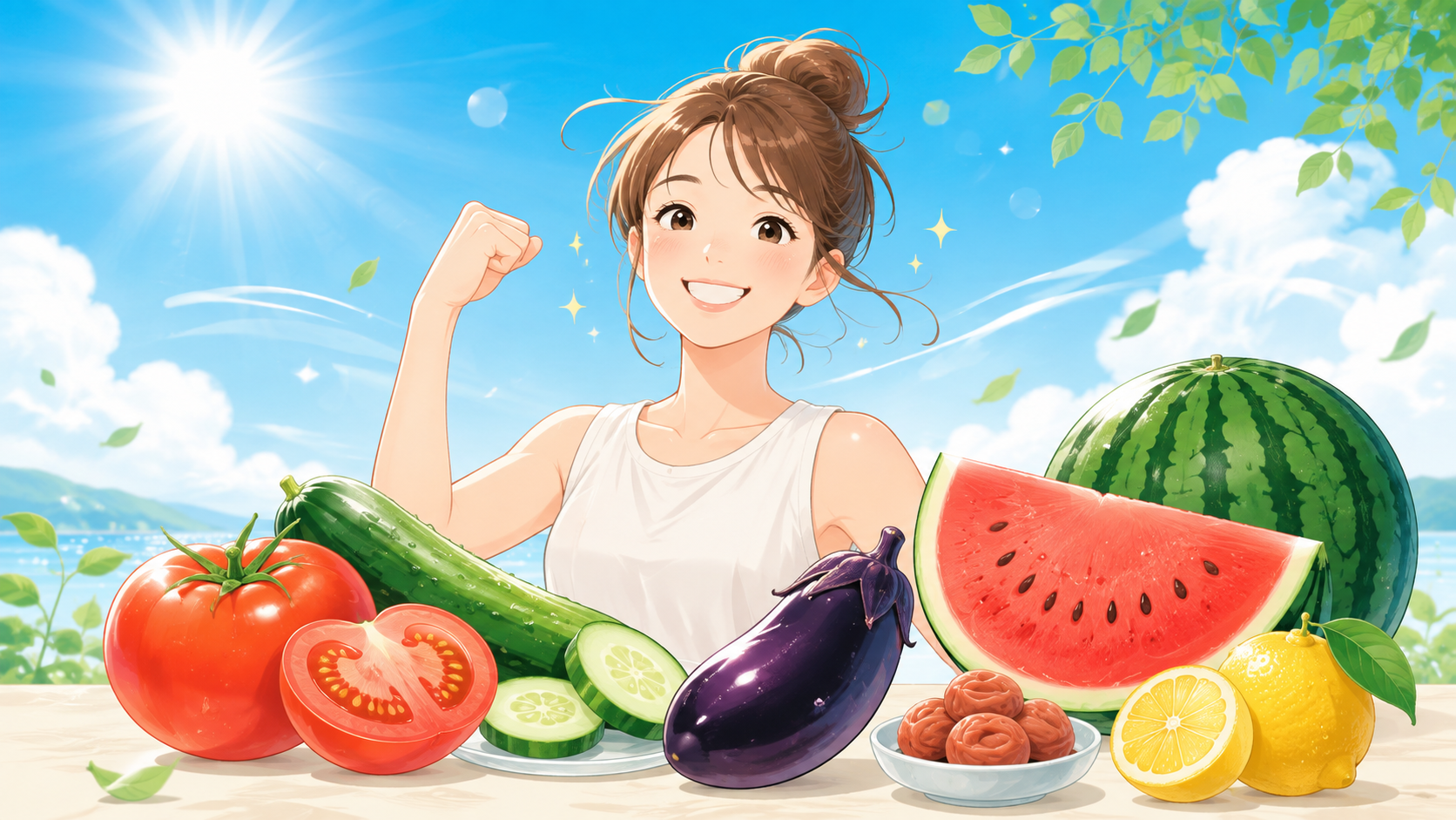 夏野菜と元気な人物