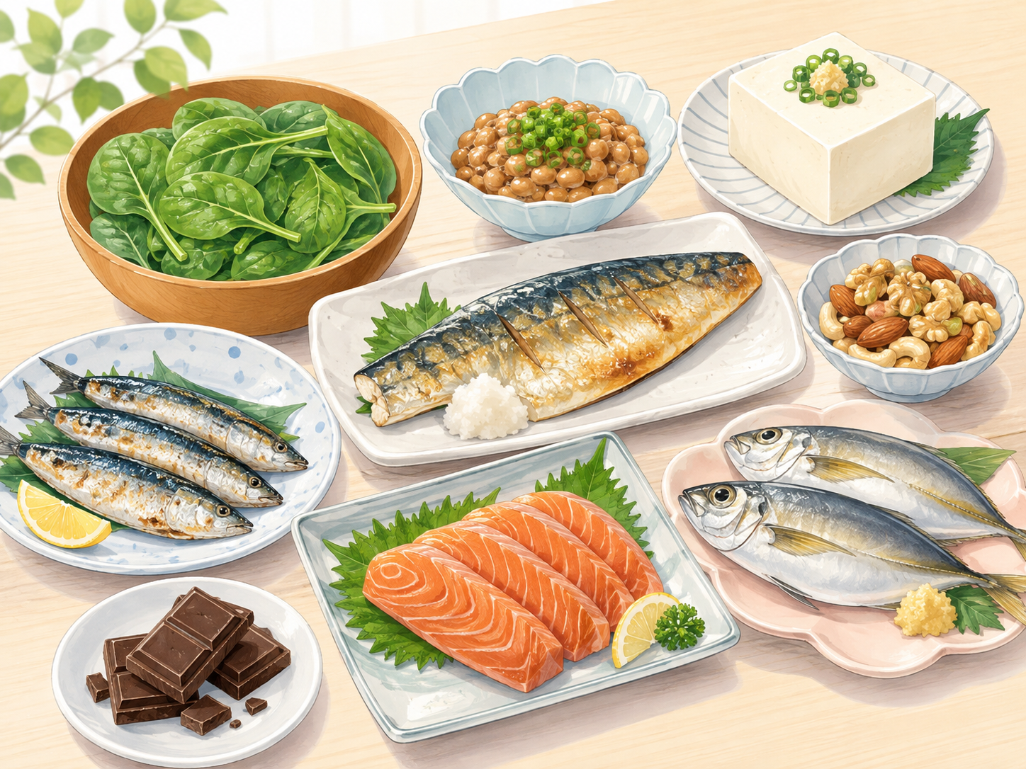 マグネシウム・オメガ3を含む食材を伝えるイラスト