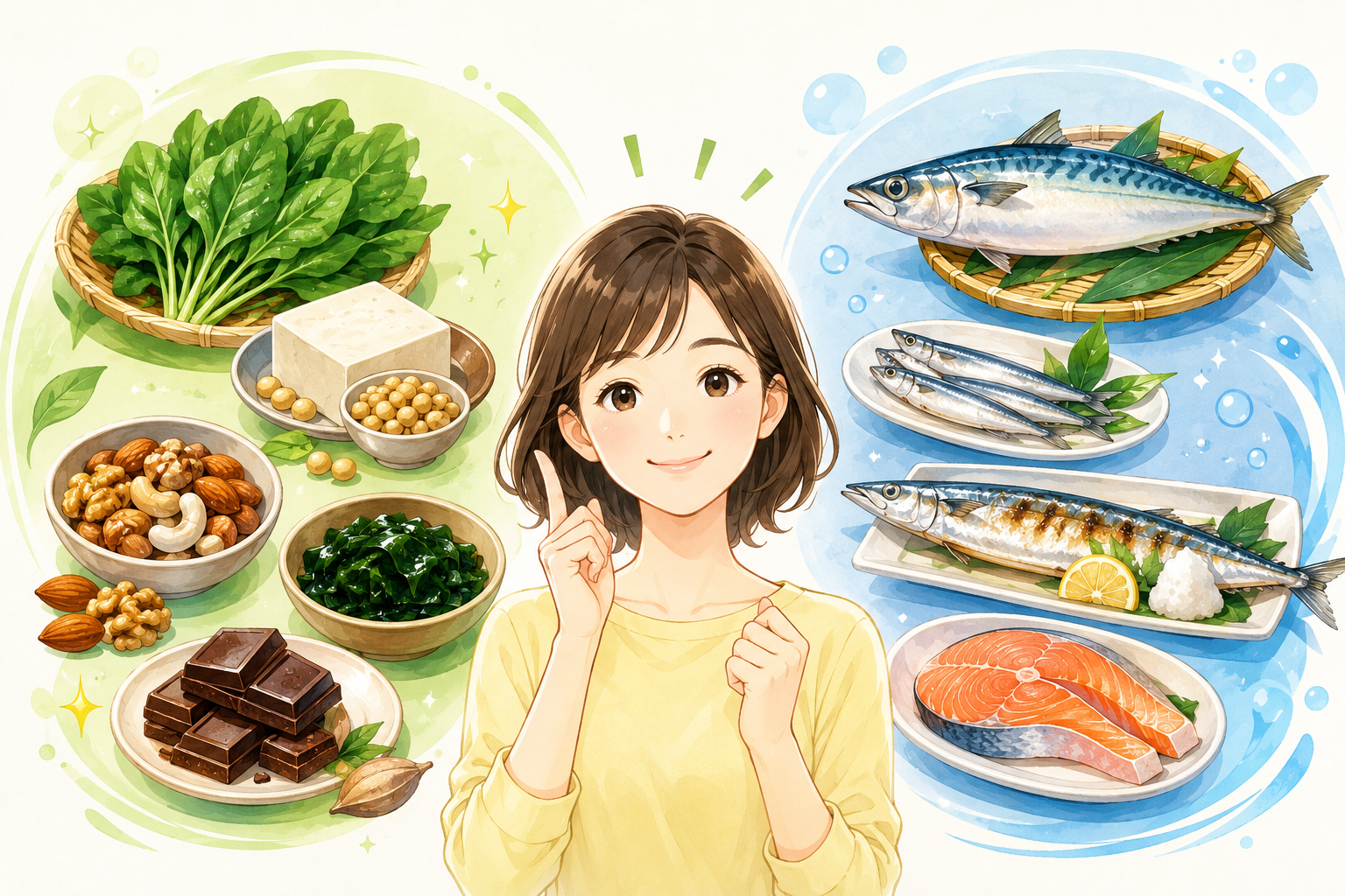 マグネシウムとオメガ3の食材イラスト