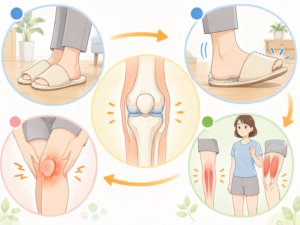 膝への負担の流れを見せる解説