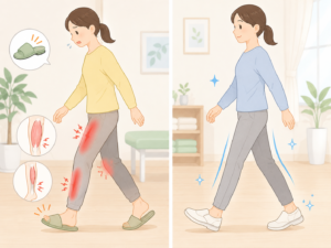 スリッパ歩行と正しい歩行の比較